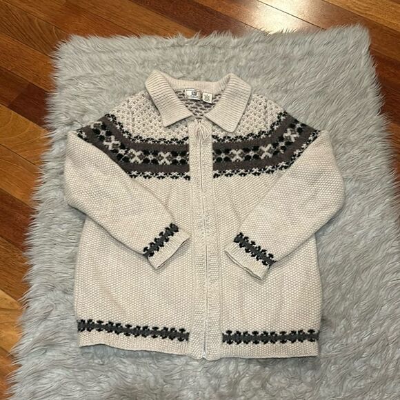 Maurice’s vintage Shetland wool zip up tan, brown and black sweater - Picture 1 of 4